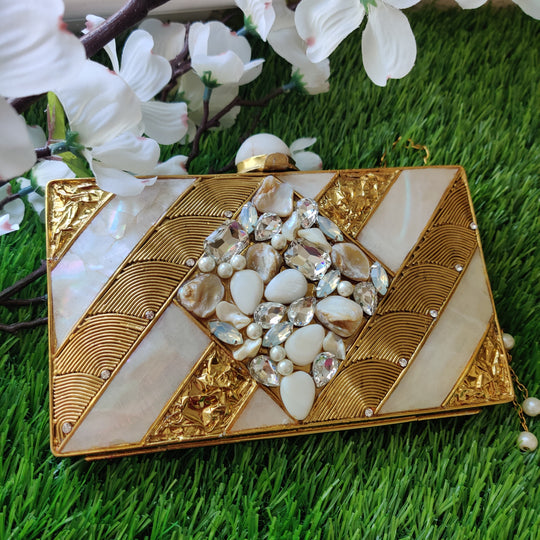 (1818PS004A300) Indian Handcrafted Rectangle Shape with Original Marble brass clutch