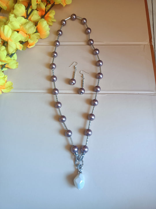 (0518NS044A100) AD Pearl Long Mala with Hoop Earring