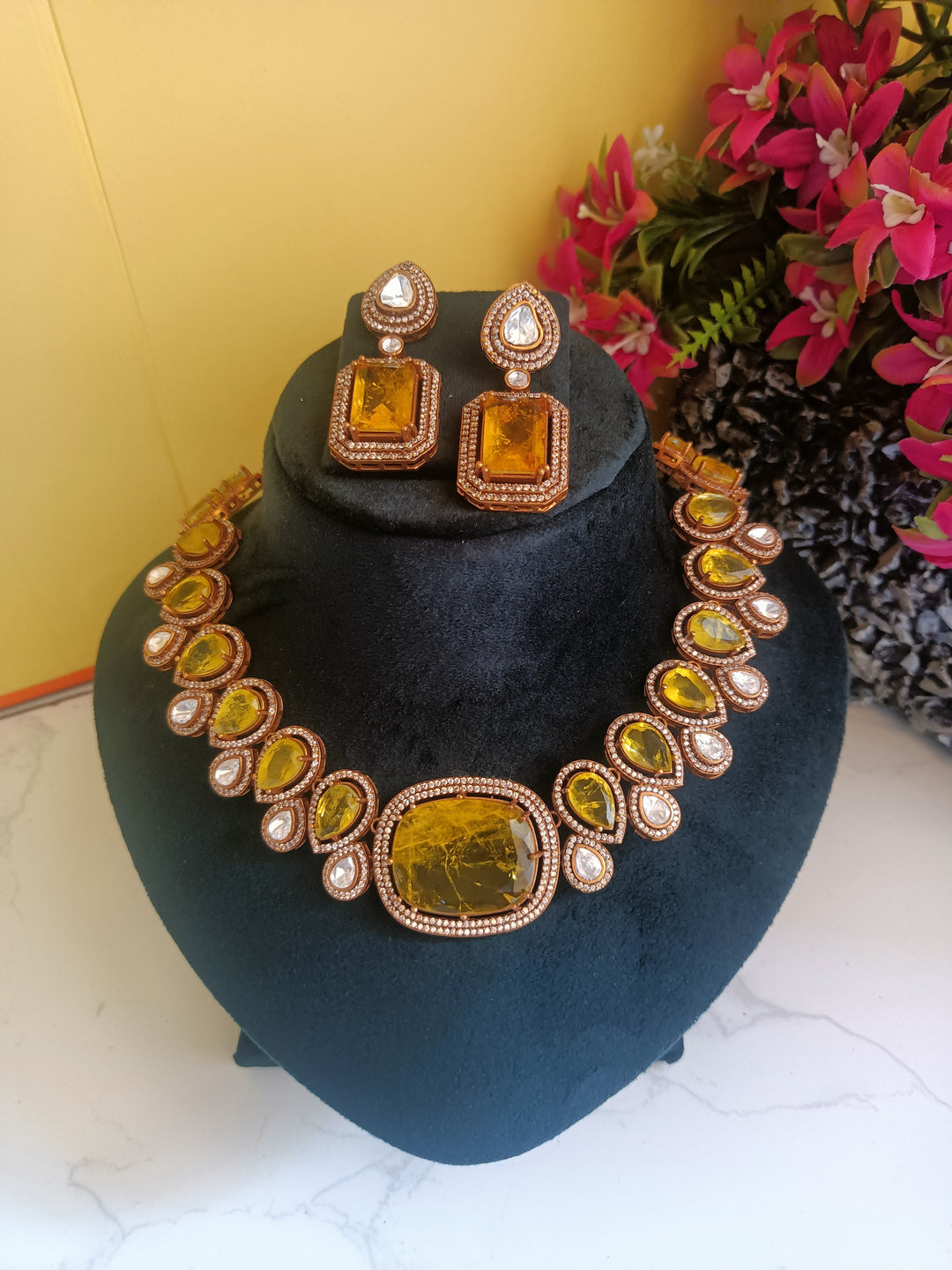 (0318NS053A100) Yellow Sapphire Doublet AD Statement Necklace set