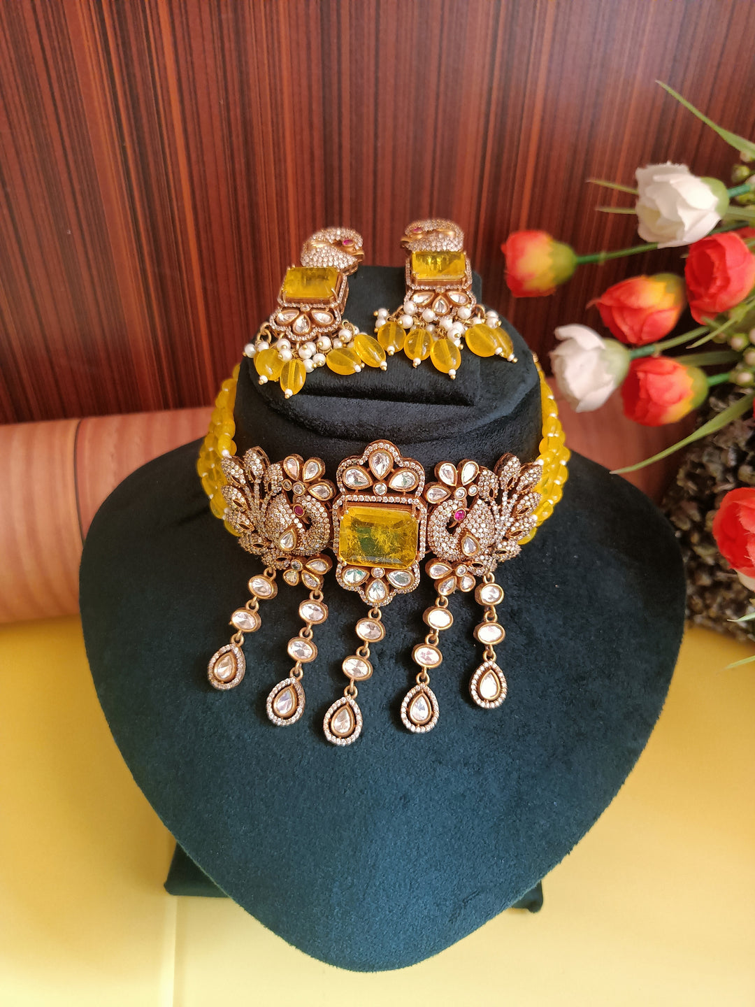 (0318NS055A100) Premium Moissanite Kundan Necklace Set with Doublet Stones