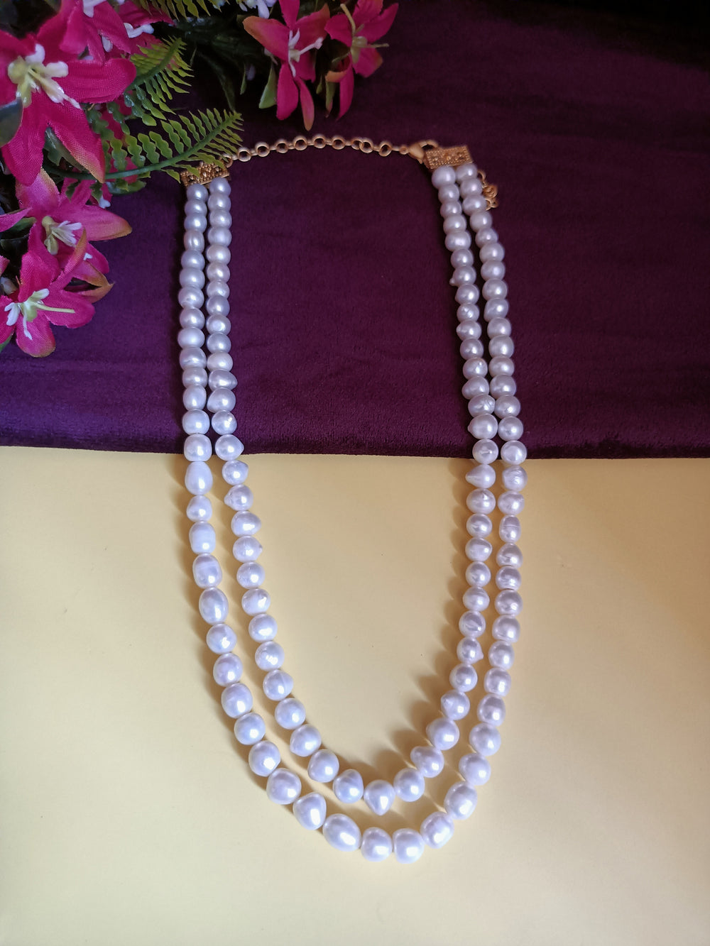(0518NS047A100) Real White Pearl Two Line Quality Long Mala