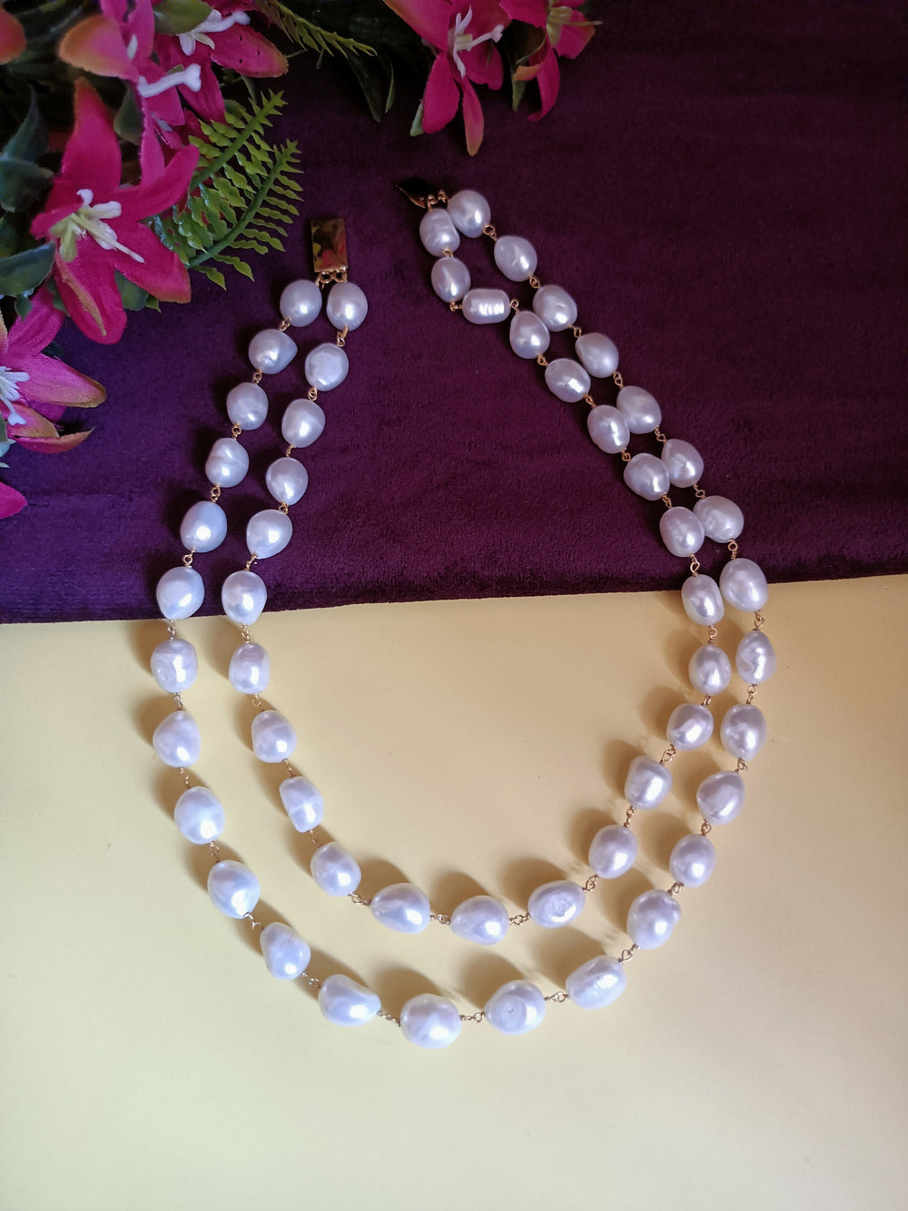 (0518NS045A100) Freshwater White Pearl Two Line Necklace
