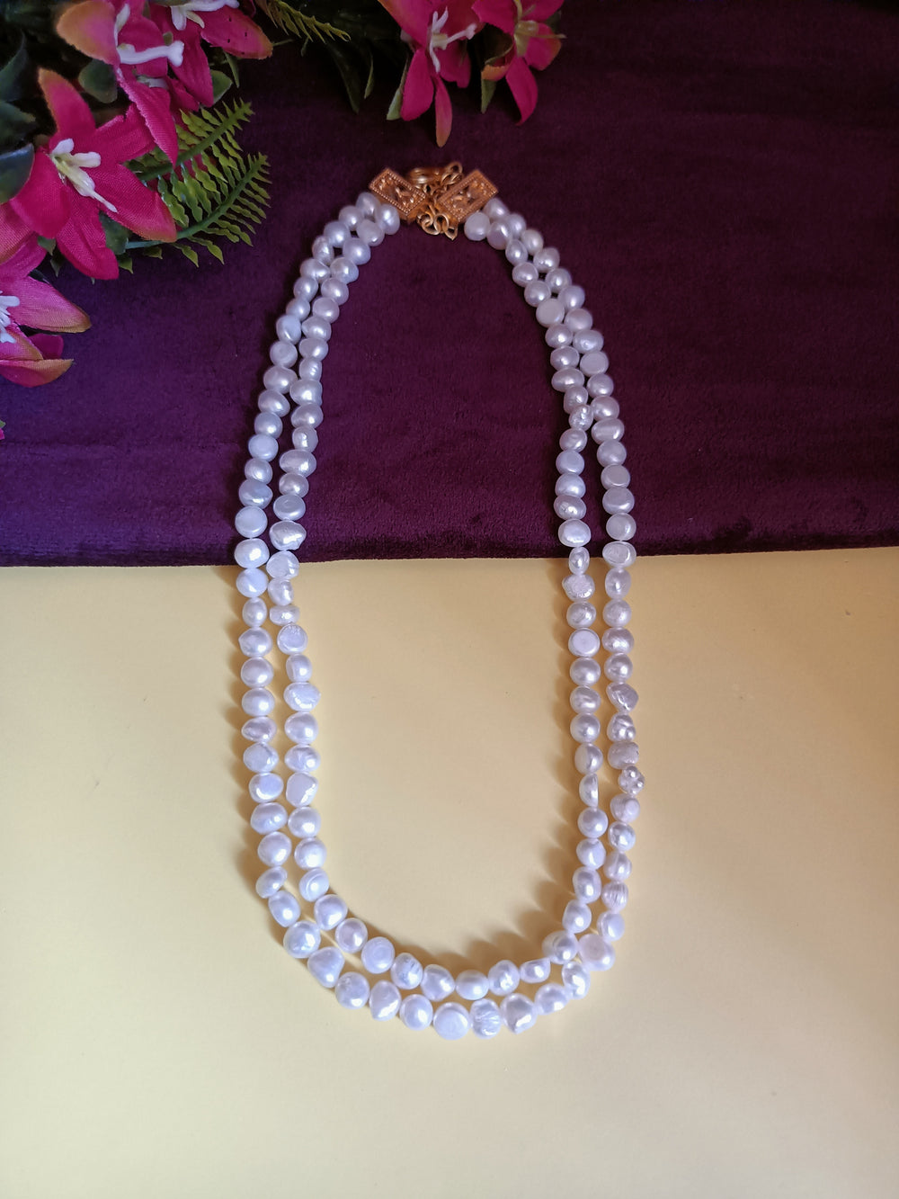 (0518NS048A100) Real White Pearl Two Line Quality Long Mala