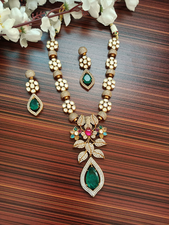 (0118NS076A100) Designer Moissanite Kundan Necklace Set with Doublet Stones