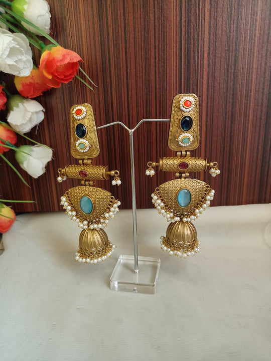 (1045754ER028A20) Stunning Apala Antique Long Designer Jumka Earring