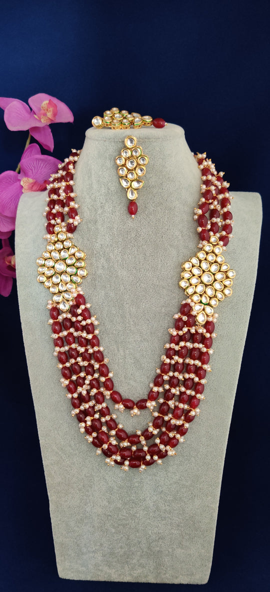 (1-3-NS27) AC Kundan Beads Statement Long Mala