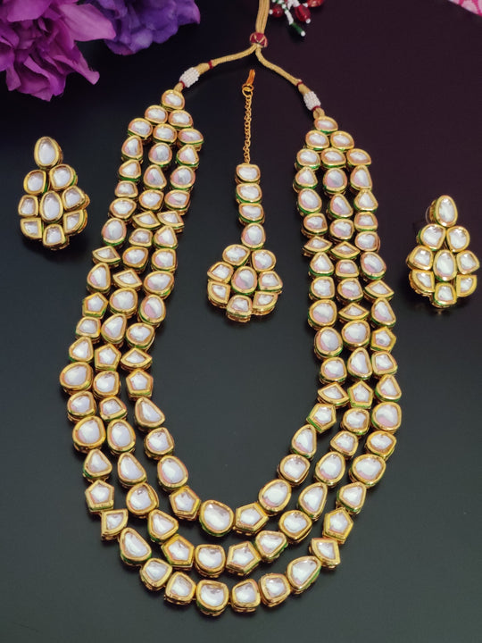 (1-3-NS30) AC Kundan Three Line Combo Statement Necklace