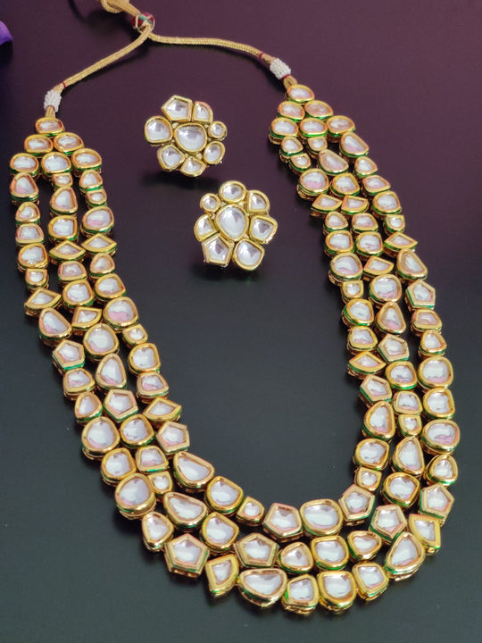 (1-3-NS47) AC Kundan Three Line Stud Long Mala