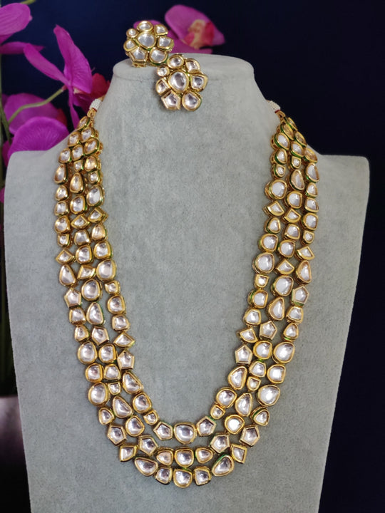 (1-3-NS47) AC Kundan Three Line Stud Long Mala