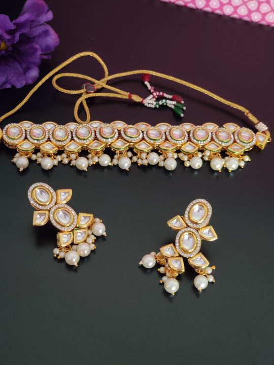 (1-3-NS31) AC Kundan Back Meenakari Party Wear Choker Necklace