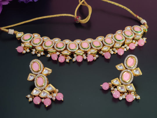 (1-3-NS31) AC Kundan Back Meenakari Party Wear Choker Necklace