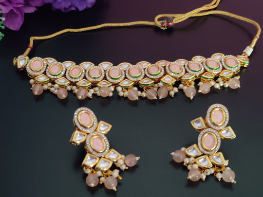 (1-3-NS31) AC Kundan Back Meenakari Party Wear Choker Necklace