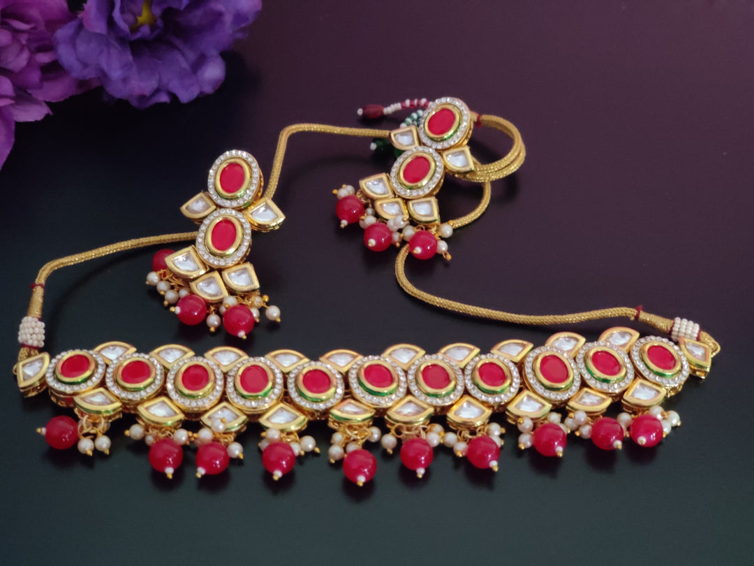 (1-3-NS31) AC Kundan Back Meenakari Party Wear Choker Necklace