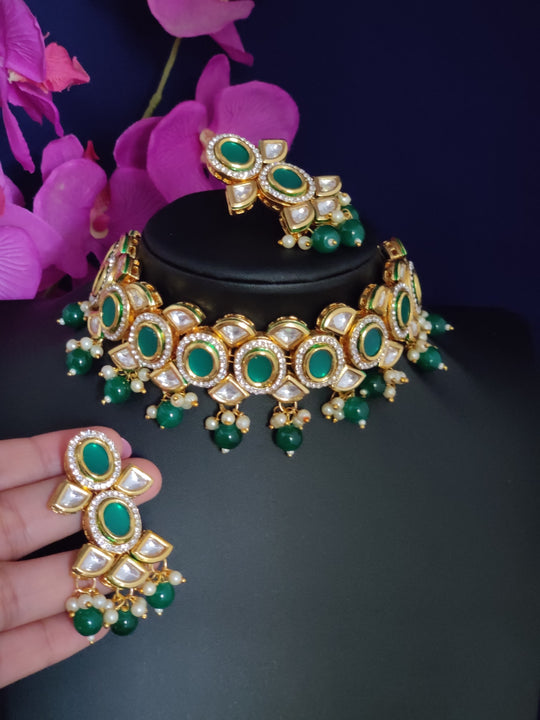 (1-3-NS31) AC Kundan Back Meenakari Party Wear Choker Necklace