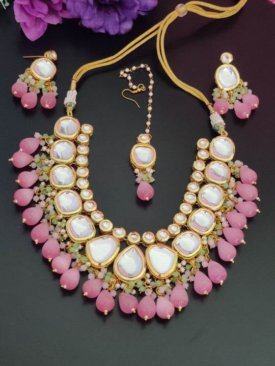 (1-3-NS32) AC Kundan Beads Combo Statement Necklace Set