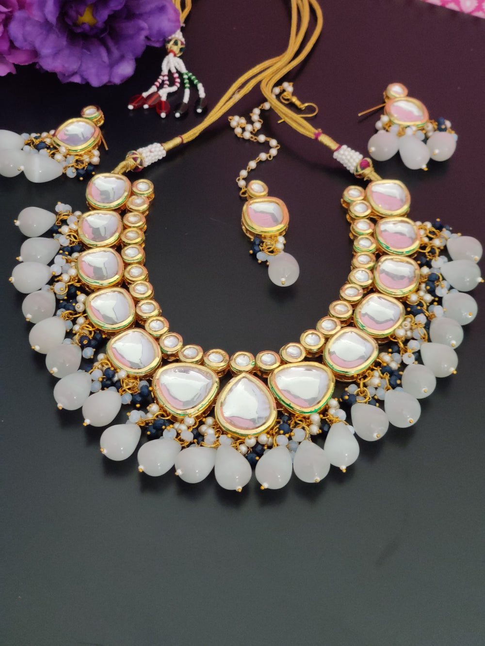 (1-3-NS32) AC Kundan Beads Combo Statement Necklace Set