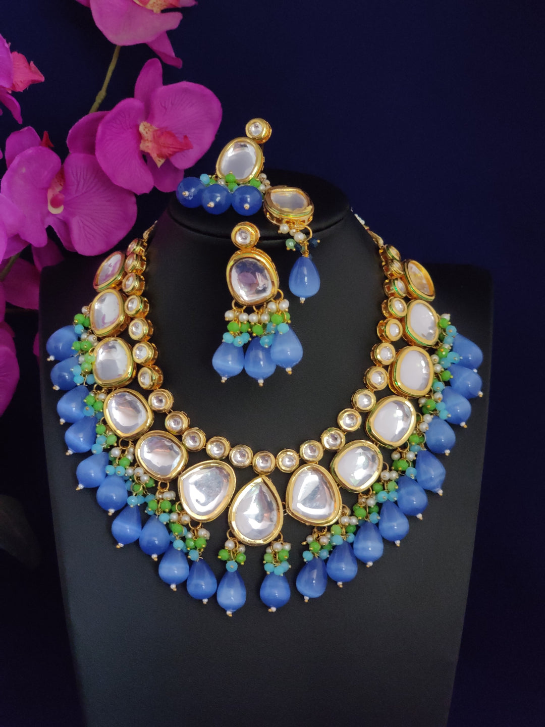 (1-3-NS32) AC Kundan Beads Combo Statement Necklace Set