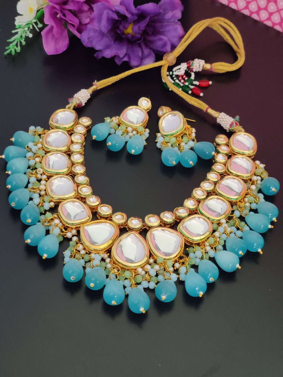 (1-3-NS32) AC Kundan Beads Combo Statement Necklace Set