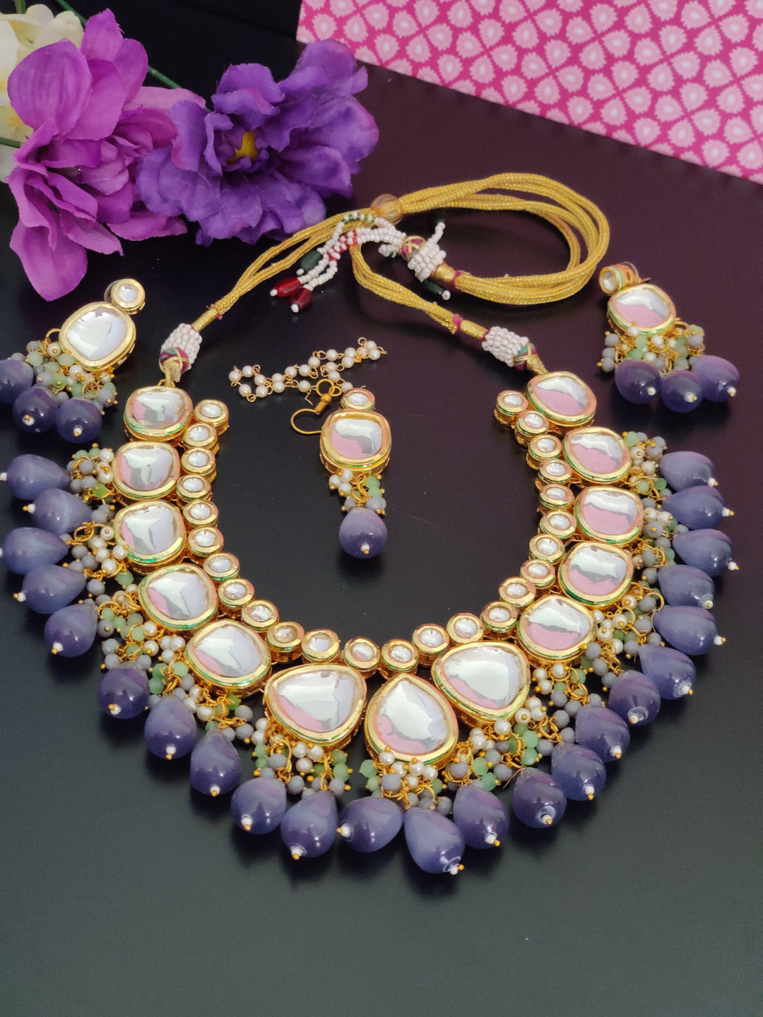 (1-3-NS32) AC Kundan Beads Combo Statement Necklace Set