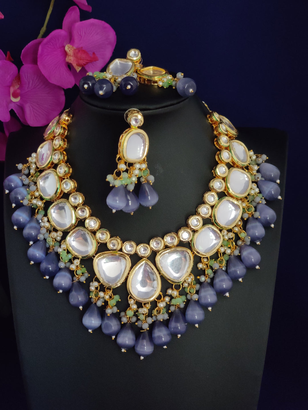 (1-3-NS32) AC Kundan Beads Combo Statement Necklace Set