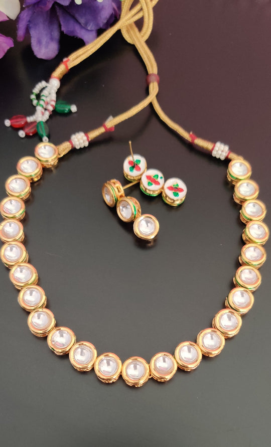 (1-3-NS26) AC Kundan Simple Necklace