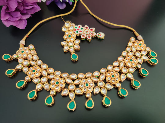 (1-3-NS39) AC Kundan Flower Design Necklace