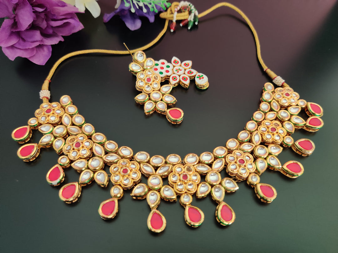 (1-3-NS39) AC Kundan Flower Design Necklace