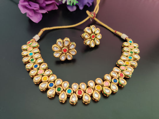 (1-3-NS40) AC Kundan Party Wear Stud Necklace