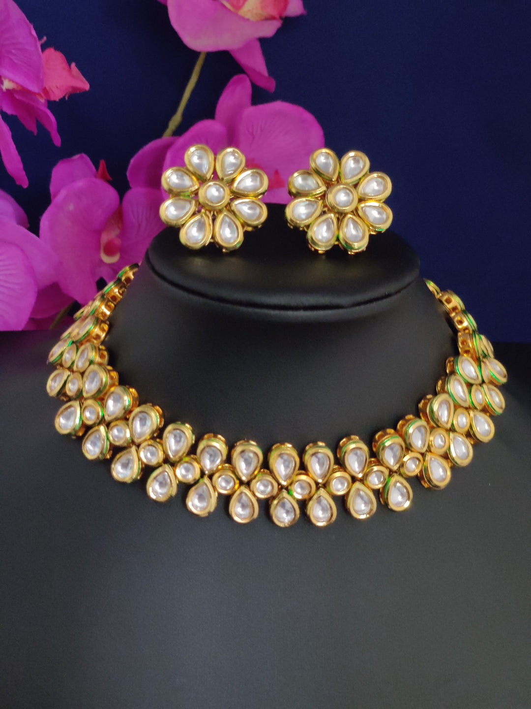 (1-3-NS40) AC Kundan Party Wear Stud Necklace