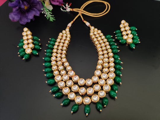 (1-3-NS16) AC Kundan Three Layered Long Necklace