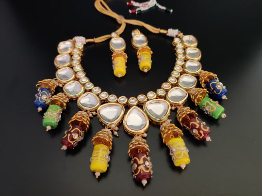 (1-3-NS18) AC Kundan Tanjore Beads Necklace Set