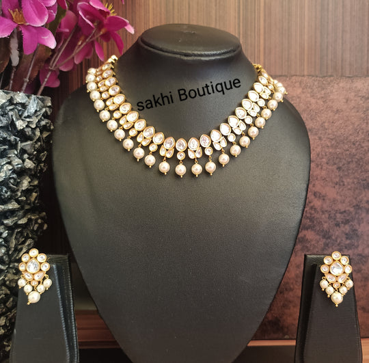 (1-18-NS14) Moissanite Kundan Premium Choker Necklace