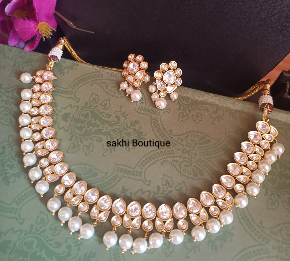 (1-18-NS14) Moissanite Kundan Premium Choker Necklace