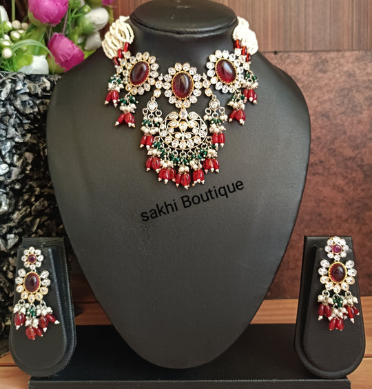 (1-18-NS23) Tyaani kundan Moissanite Stone Statement Choker Necklace