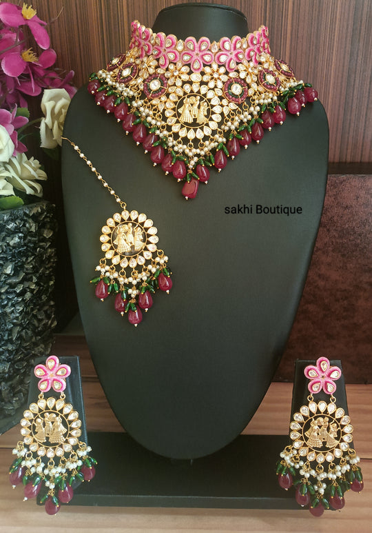 (4-18-NS1) Sabyasachi Inspired Bridal Combo Premium Choker Necklace