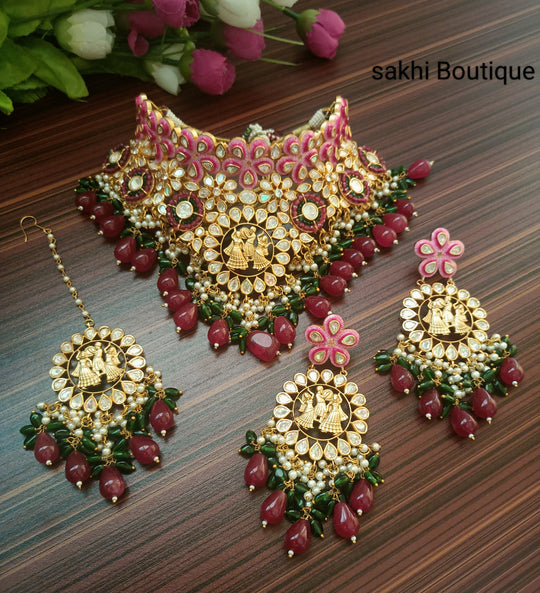 (4-18-NS1) Sabyasachi Inspired Bridal Combo Premium Choker Necklace