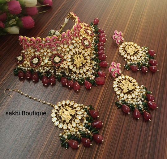 (4-18-NS1) Sabyasachi Inspired Bridal Combo Premium Choker Necklace