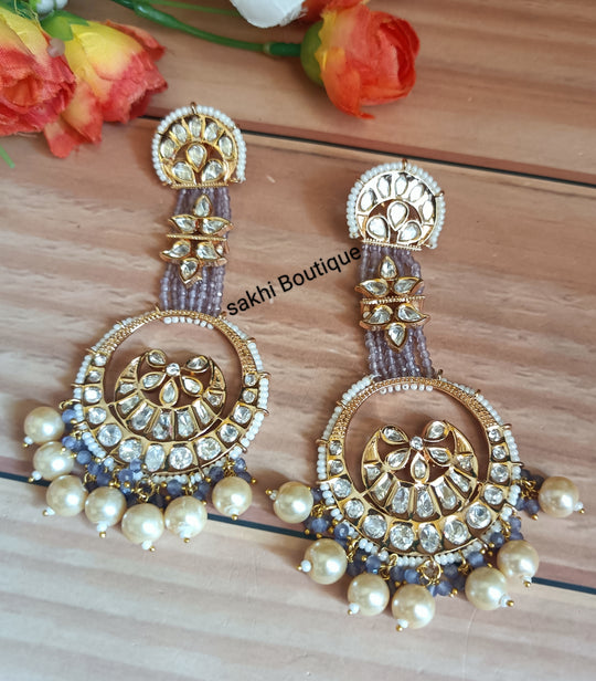 (1-18-ER1) Moissanite Kundan Statement Earring