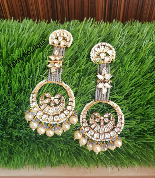 (1-18-ER1) Moissanite Kundan Statement Earring