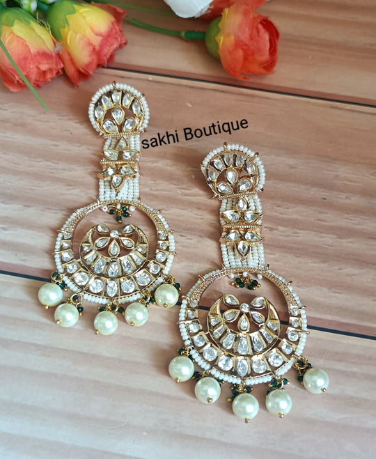 (1-18-ER1) Moissanite Kundan Statement Earring