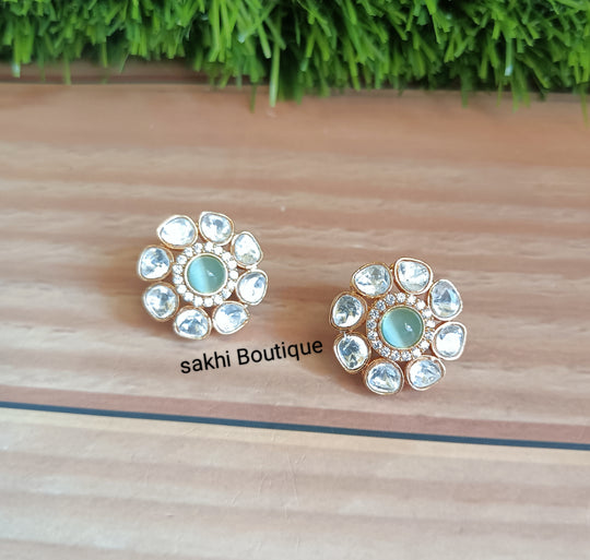 (1-18-ER2) Moissanite Kundan Circle Stud