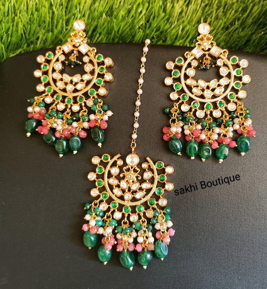 (10-18-TS1) Moissanite Kundan Premium Combo Tika Set