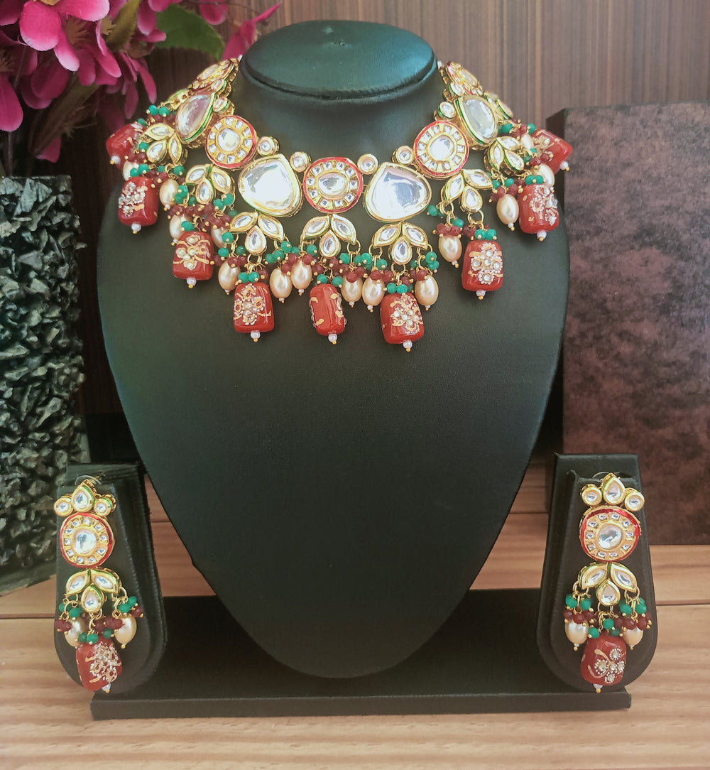 (1-3-NS3) AC Kundan Tanjore Beads Designer Necklace Set