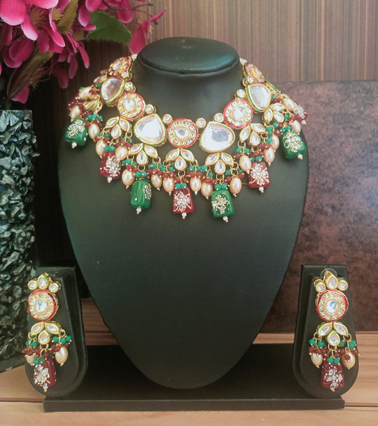 (1-3-NS3) AC Kundan Tanjore Beads Designer Necklace Set