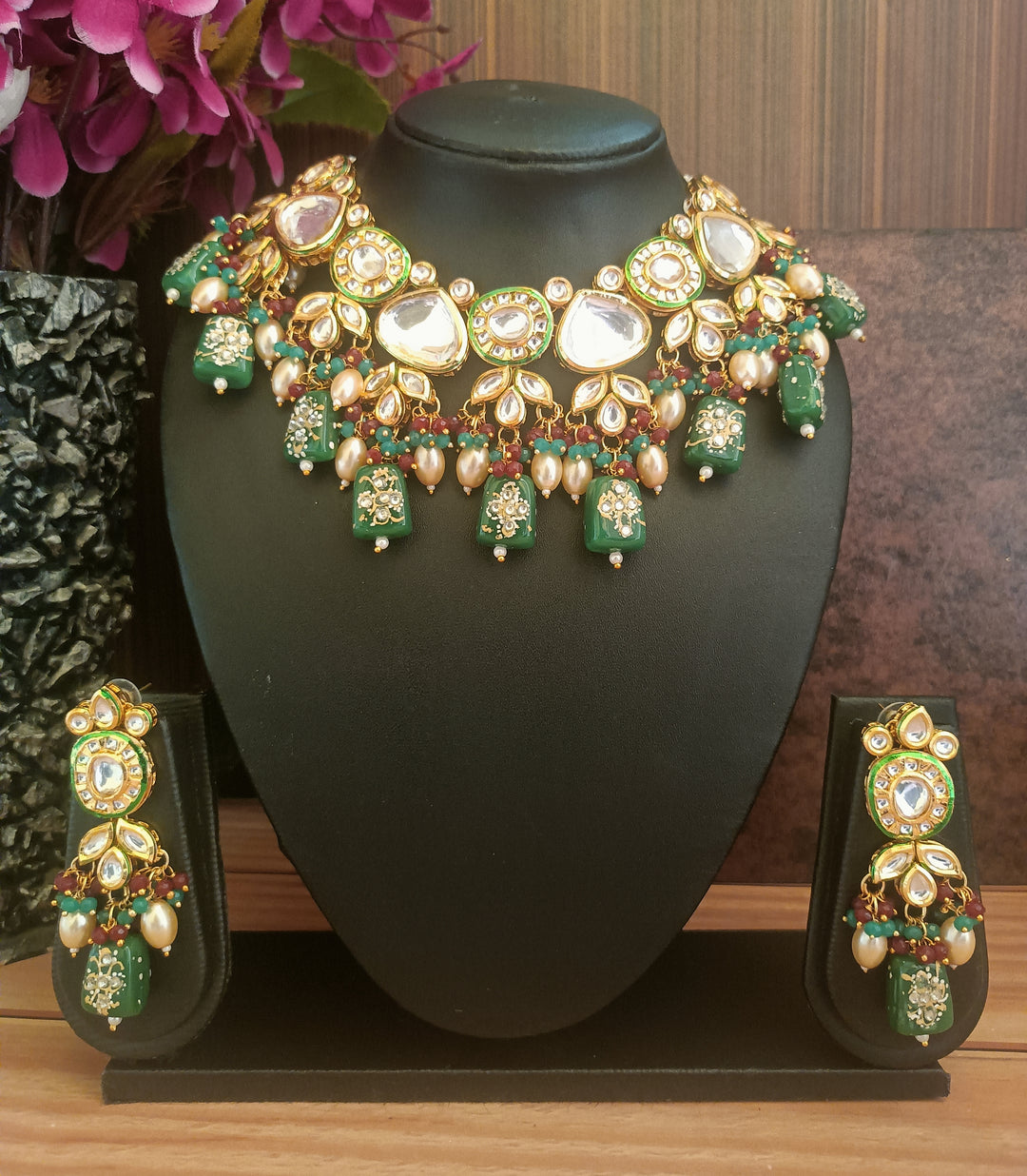 (1-3-NS3) AC Kundan Tanjore Beads Designer Necklace Set