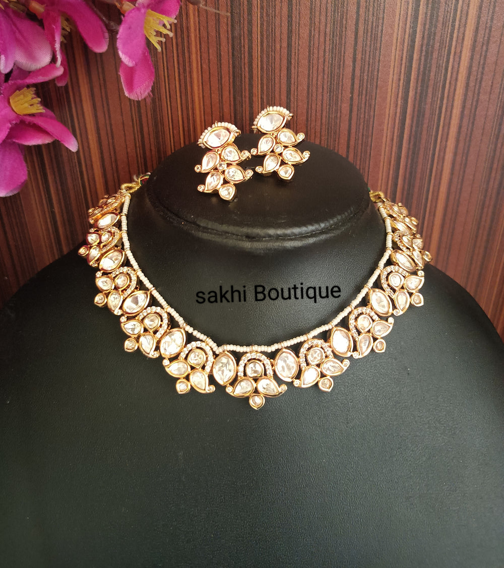 (0118NS009A100) Moissanite Kundan Delicate Statement Necklace