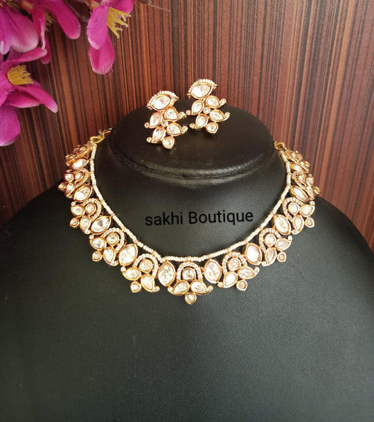 (0118NS009A100) Moissanite Kundan Delicate Statement Necklace