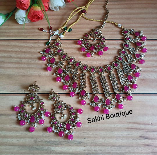 (0432NS001A100) Premium Quality Polki Combo Necklace Set