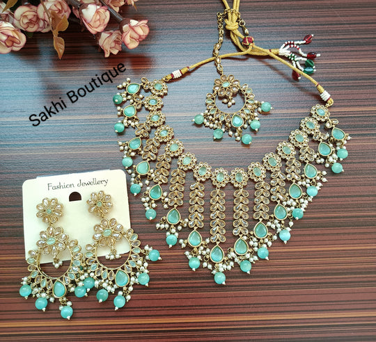 (0432NS001A100) Premium Quality Polki Combo Necklace Set