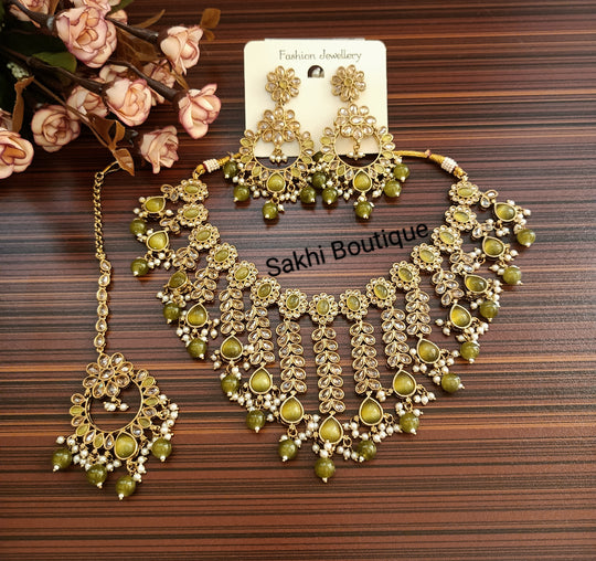 (0432NS001A100) Premium Quality Polki Combo Necklace Set